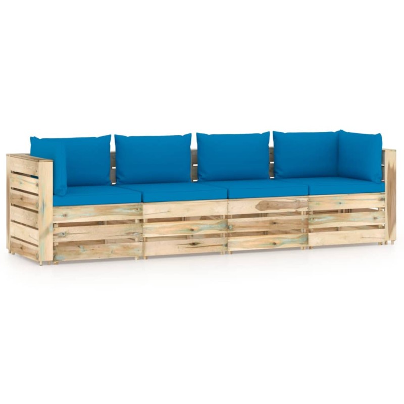 vidaXL Divano da Giardino 4 Posti con Cuscini Legno Impregnato Verde vidaXL Divano da Giardino 4 Posti con Cuscini Legno Impregnato Verde