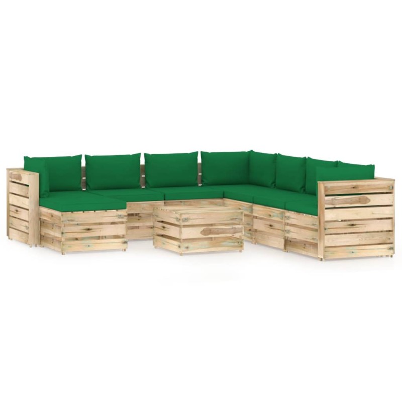 vidaXL Set Divani da Giardino con Cuscini 9 pz Legno Impregnato Verde vidaXL Set Divani da Giardino con Cuscini 9 pz Legno Impregnato Verde