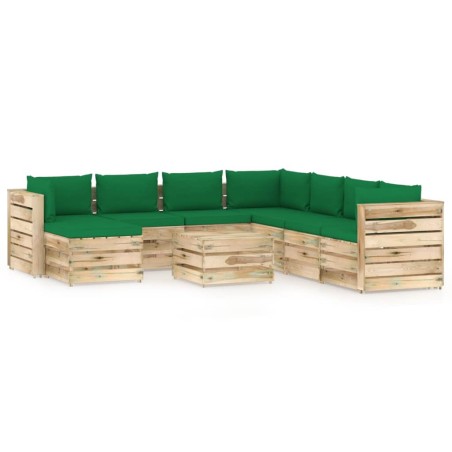 vidaXL Set Divani da Giardino con Cuscini 9 pz Legno Impregnato Verde