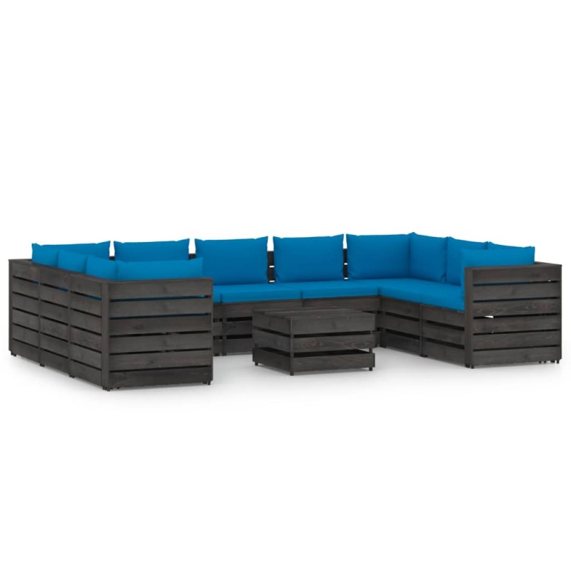 vidaXL Set Salotto Giardino con Cuscini 10 pz Legno Impregnato Grigio vidaXL Set Salotto Giardino con Cuscini 10 pz Legno Impregnato Grigio