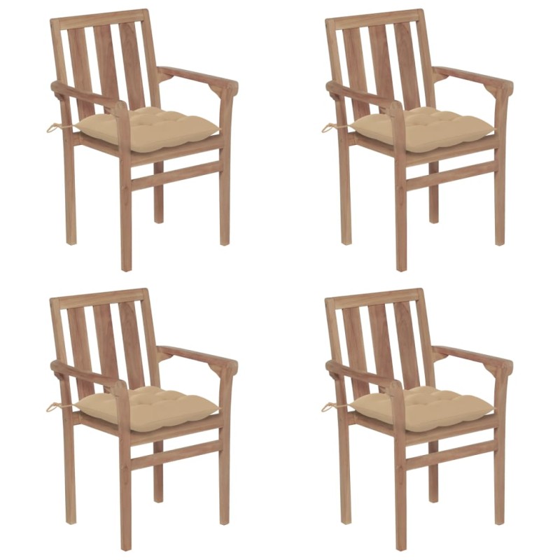 vidaXL Sedie da Giardino Impilabili con Cuscini 4 pz Massello di Teak vidaXL Sedie da Giardino Impilabili con Cuscini 4 pz Massello di Teak