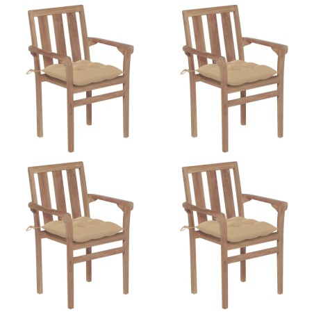 vidaXL Sedie da Giardino Impilabili con Cuscini 4 pz Massello di Teak