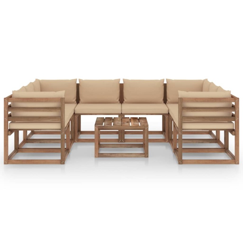 vidaXL Set Salotto da Giardino 9 pz con Cuscini Beige