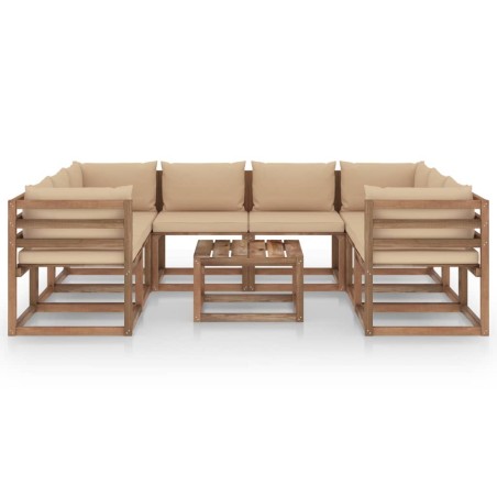 vidaXL Set Salotto da Giardino 9 pz con Cuscini Beige