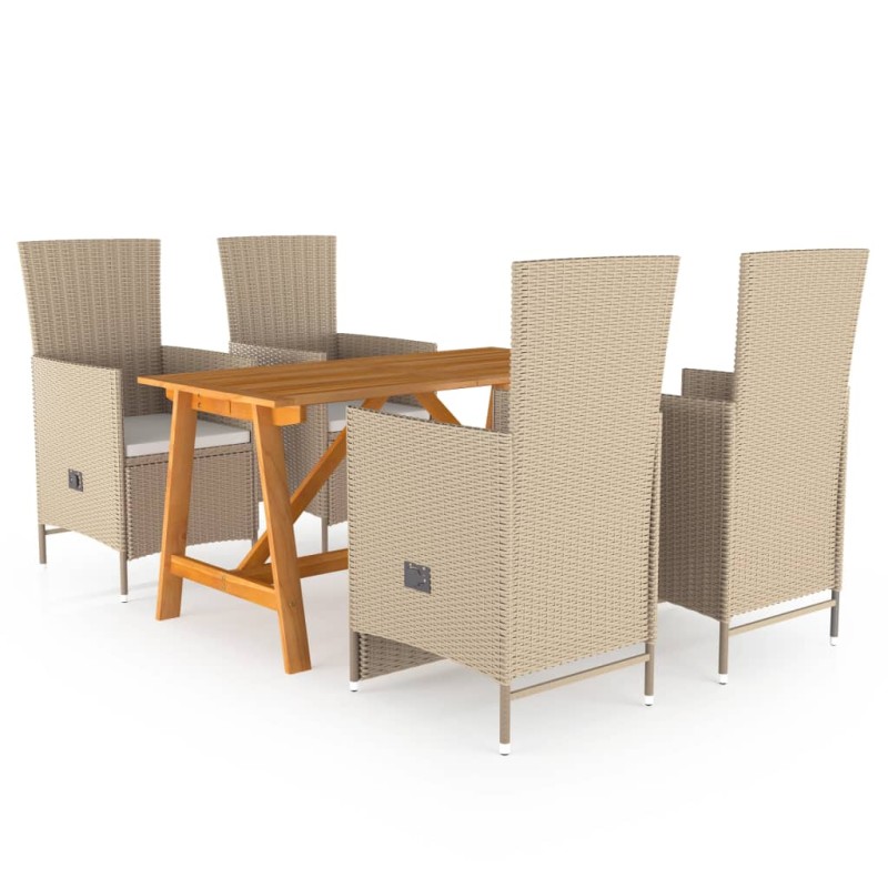 vidaXL Set Mobili da Pranzo per Giardino 5 pz Beige vidaXL Set Mobili da Pranzo per Giardino 5 pz Beige