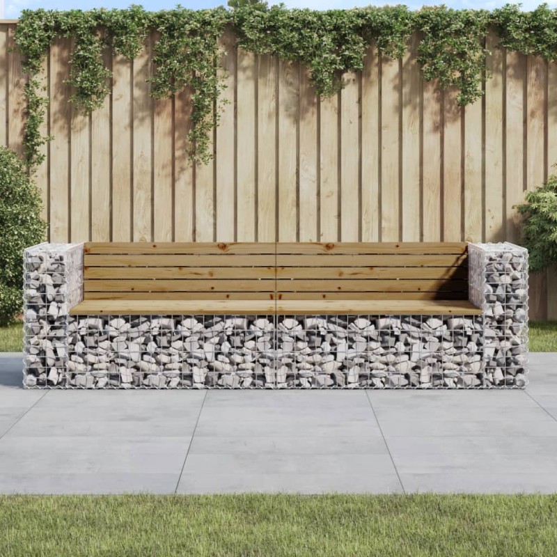 vidaXL Panca da Giardino Design Gabbione 244x71x65,5cm Pino Impregnato vidaXL Panca da Giardino Design Gabbione 244x71x65,5cm Pino Impregnato
