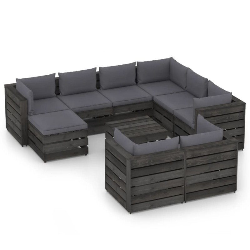 vidaXL Set Salotto Giardino con Cuscini 10 pz Legno Impregnato Grigio vidaXL Set Salotto Giardino con Cuscini 10 pz Legno Impregnato Grigio