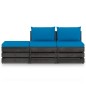 vidaXL Set Salotto da Giardino 3pz con Cuscini Legno Impregnato Grigio