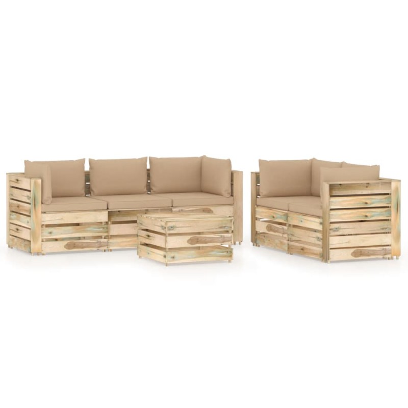 vidaXL Set Divani da Giardino con Cuscini 6 pz Legno Impregnato Verde vidaXL Set Divani da Giardino con Cuscini 6 pz Legno Impregnato Verde