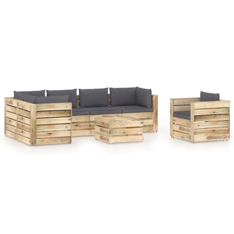vidaXL Set Salotto da Giardino con Cuscini 7 pz Legno Impregnato Verde vidaXL Set Salotto da Giardino con Cuscini 7 pz Legno Impregnato Verde
