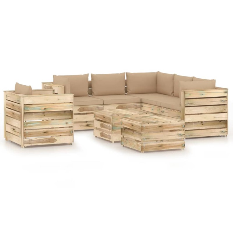 vidaXL Set Salotto da Giardino con Cuscini 8 pz Legno Impregnato Verde vidaXL Set Salotto da Giardino con Cuscini 8 pz Legno Impregnato Verde