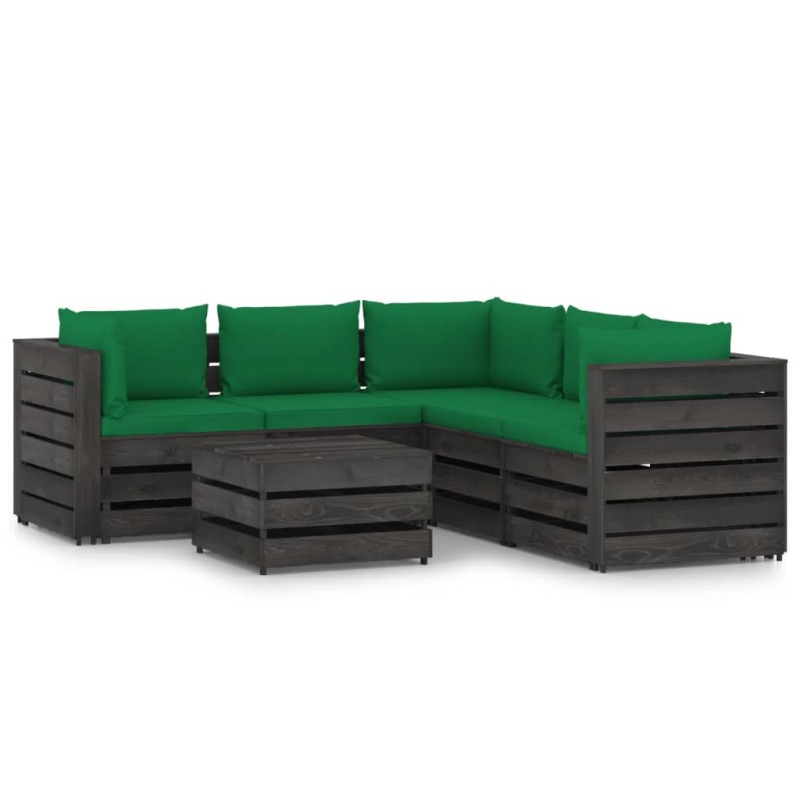 vidaXL Set Salotto da Giardino 6pz con Cuscini Legno Impregnato Grigio vidaXL Set Salotto da Giardino 6pz con Cuscini Legno Impregnato Grigio