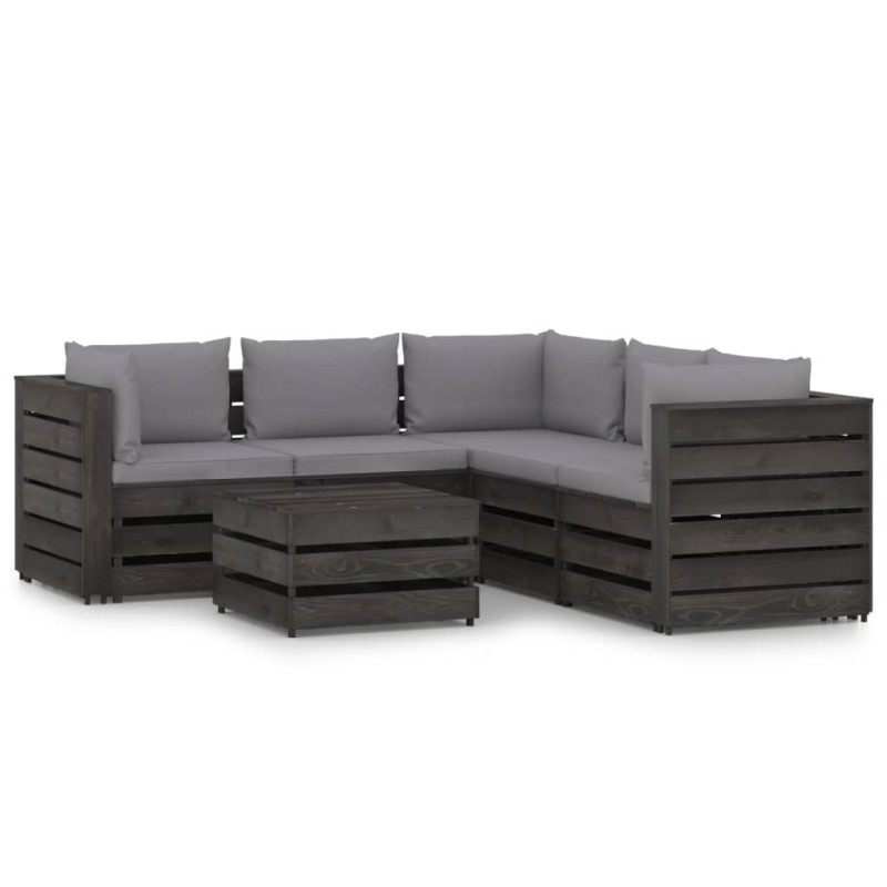 vidaXL Set Salotto da Giardino 6pz con Cuscini Legno Impregnato Grigio vidaXL Set Salotto da Giardino 6pz con Cuscini Legno Impregnato Grigio