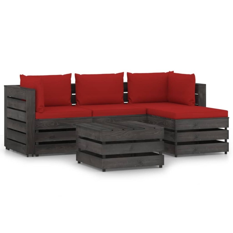 vidaXL Set Salotto da Giardino 5pz con Cuscini Legno Impregnato Grigio vidaXL Set Salotto da Giardino 5pz con Cuscini Legno Impregnato Grigio