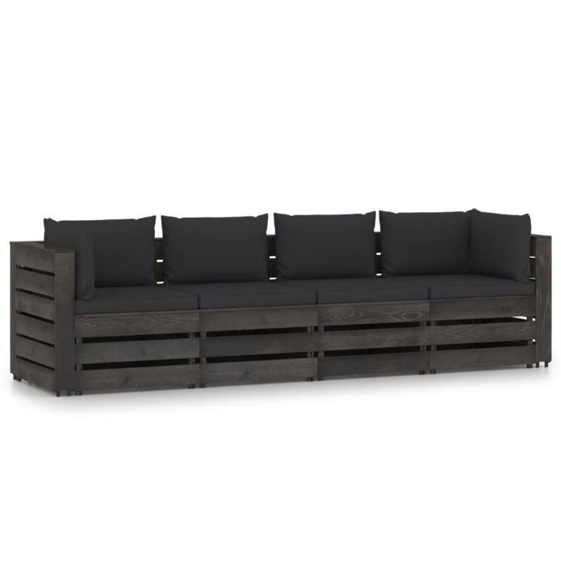 vidaXL Divano da Giardino 4 Posti con Cuscini Legno Impregnato Grigio vidaXL Divano da Giardino 4 Posti con Cuscini Legno Impregnato Grigio