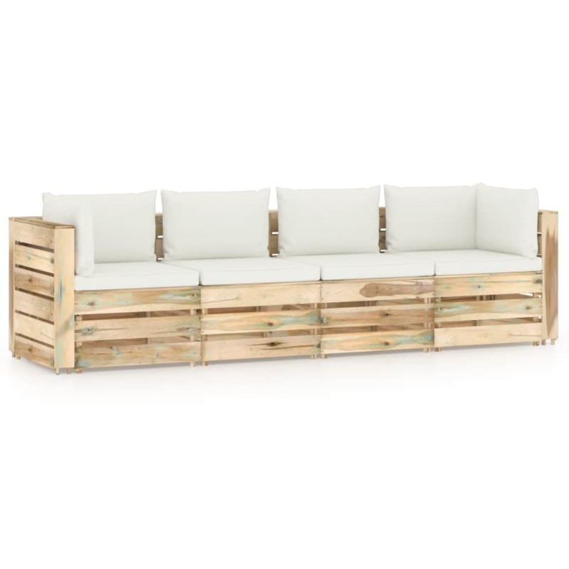 vidaXL Divano da Giardino 4 Posti con Cuscini Legno Impregnato Verde vidaXL Divano da Giardino 4 Posti con Cuscini Legno Impregnato Verde