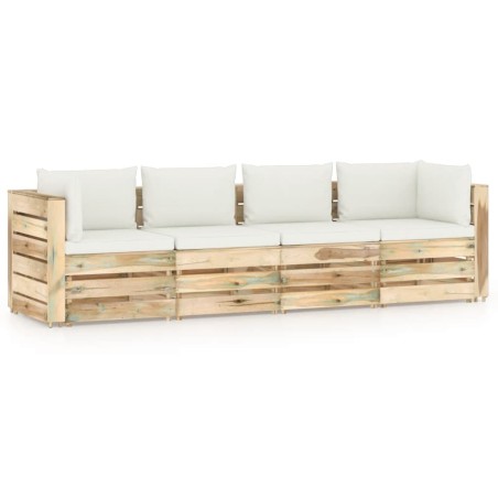 vidaXL Divano da Giardino 4 Posti con Cuscini Legno Impregnato Verde