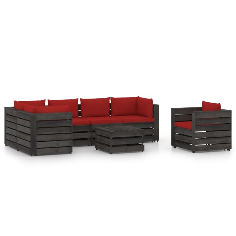 vidaXL Set Salotto da Giardino con Cuscini 7pz Legno Impregnato Grigio vidaXL Set Salotto da Giardino con Cuscini 7pz Legno Impregnato Grigio