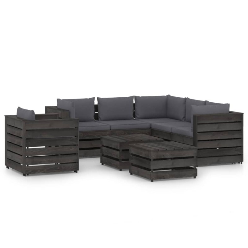 vidaXL Set Divani da Giardino con Cuscini 8pz Legno Impregnato Grigio vidaXL Set Divani da Giardino con Cuscini 8pz Legno Impregnato Grigio