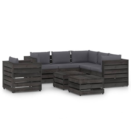 vidaXL Set Divani da Giardino con Cuscini 8pz Legno Impregnato Grigio