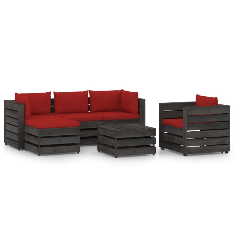 vidaXL Set Salotto da Giardino 6pz con Cuscini Legno Impregnato Grigio vidaXL Set Salotto da Giardino 6pz con Cuscini Legno Impregnato Grigio