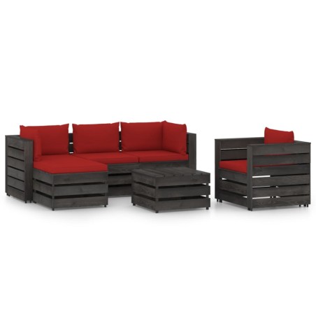 vidaXL Set Salotto da Giardino 6pz con Cuscini Legno Impregnato Grigio