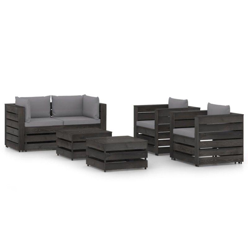 vidaXL Set Salotto da Giardino 6pz con Cuscini Legno Impregnato Grigio vidaXL Set Salotto da Giardino 6pz con Cuscini Legno Impregnato Grigio