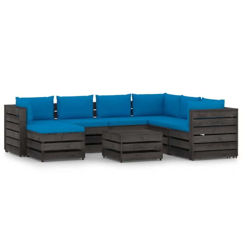 vidaXL Set Divani da Giardino con Cuscini 8 pz Legno Impregnato Grigio vidaXL Set Divani da Giardino con Cuscini 8 pz Legno Impregnato Grigio