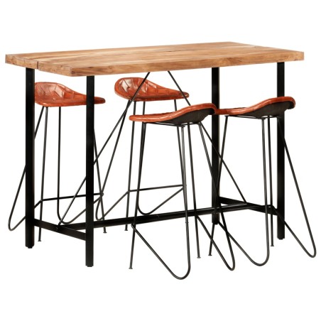 vidaXL Set da Bar 5 pz in Legno Massello di Sheesham e Vera Pelle