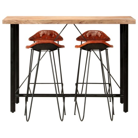 vidaXL Set da Bar 5 pz in Legno Massello di Sheesham e Vera Pelle
