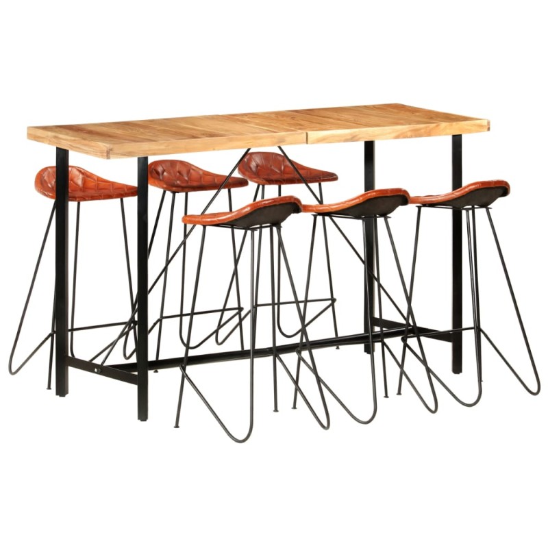 vidaXL Set da Bar 7 pz in Legno Massello di Sheesham e Vera Pelle vidaXL Set da Bar 7 pz in Legno Massello di Sheesham e Vera Pelle
