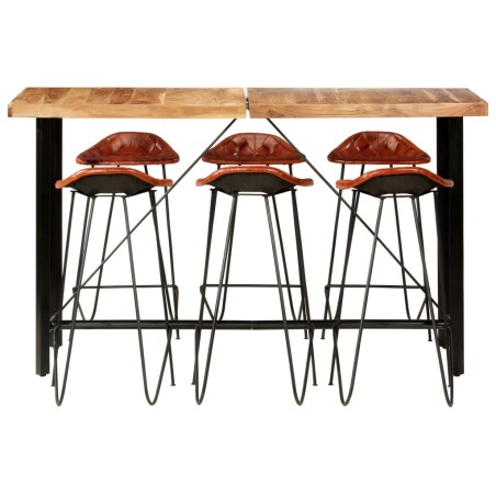 vidaXL Set da Bar 7 pz in Legno Massello di Sheesham e Vera Pelle