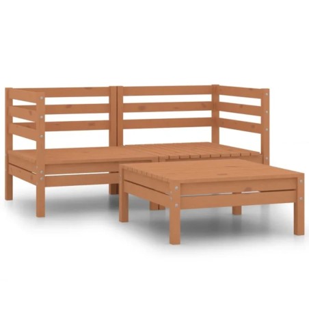 vidaXL Set Divani da Giardino 3 pz Miele in Legno Massello di Pino