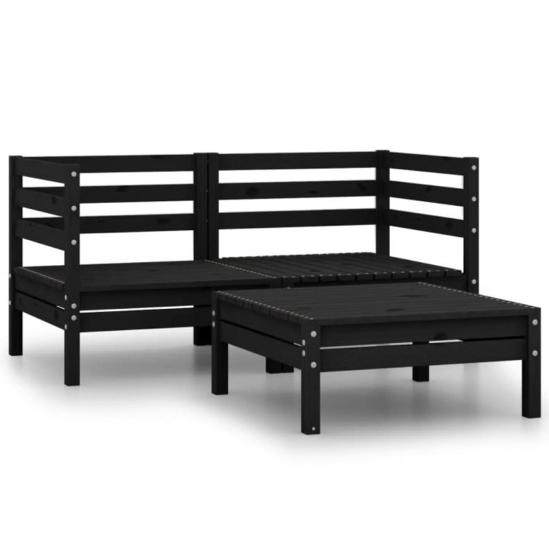 vidaXL Set Divani da Giardino 3 pz in Legno Massello di Pino Nero