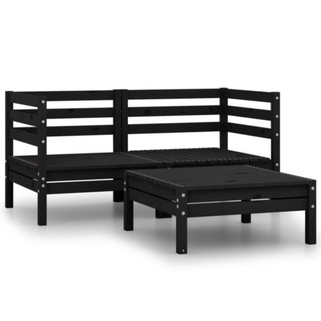 vidaXL Set Divani da Giardino 3 pz in Legno Massello di Pino Nero