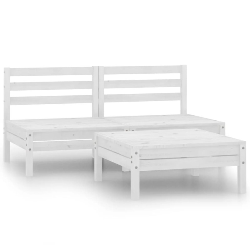 vidaXL Set Divani da Giardino 3 pz in Legno Massello di Pino Bianco 