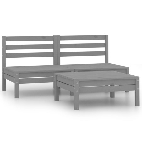 vidaXL Set Divani da Giardino 3 pz in Legno Massello di Pino Grigio