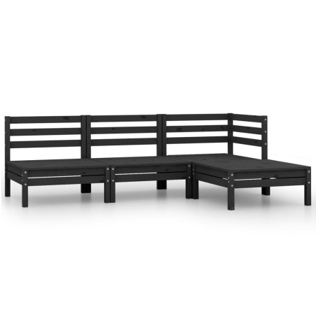 vidaXL Set Divani da Giardino 4 pz in Legno Massello di Pino Nero