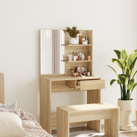 vidaXL Toeletta con Specchio Rovere Sonoma 74,5x40x141 cm