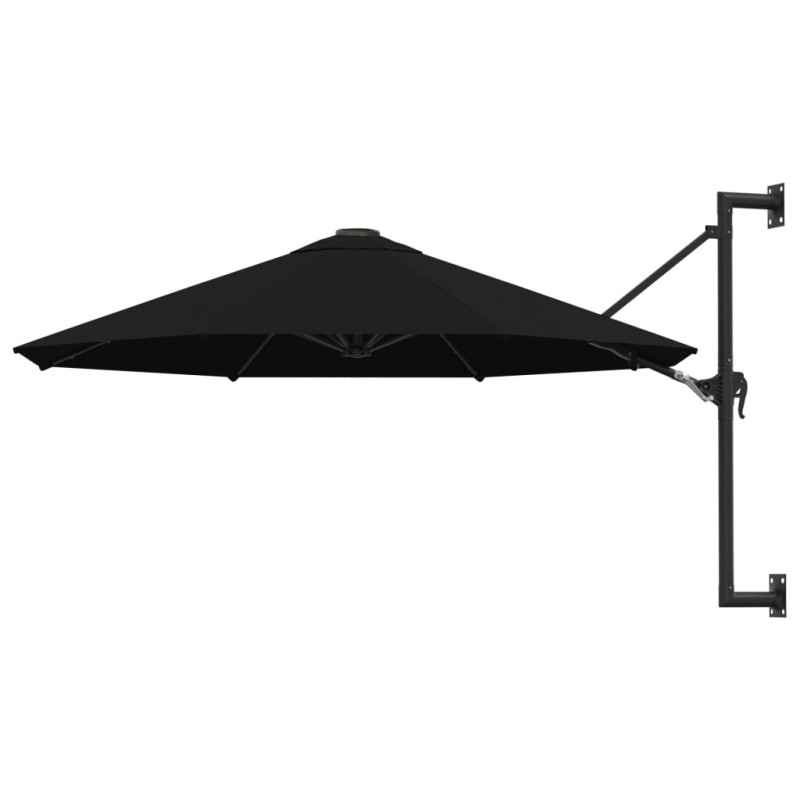 vidaXL Ombrellone a Muro con Palo in Metallo 300 cm Nero vidaXL Ombrellone a Muro con Palo in Metallo 300 cm Nero