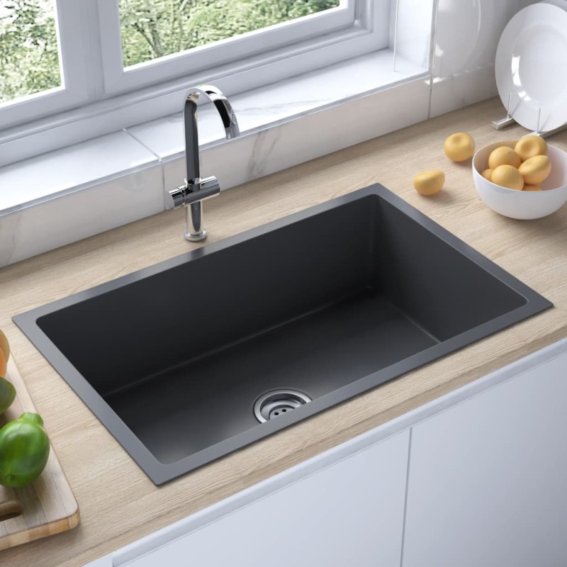 vidaXL Lavello da Cucina Artigianale Nero in Acciaio Inox vidaXL Lavello da Cucina Artigianale Nero in Acciaio Inox