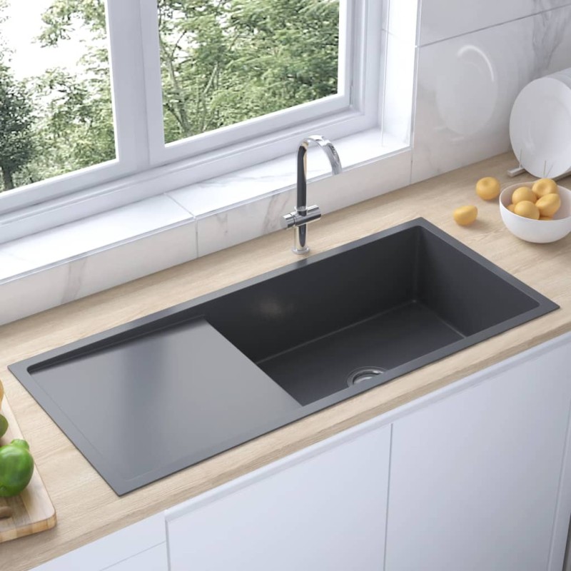 vidaXL Lavello da Cucina Lavorato a Mano Nero in Acciaio Inox vidaXL Lavello da Cucina Lavorato a Mano Nero in Acciaio Inox