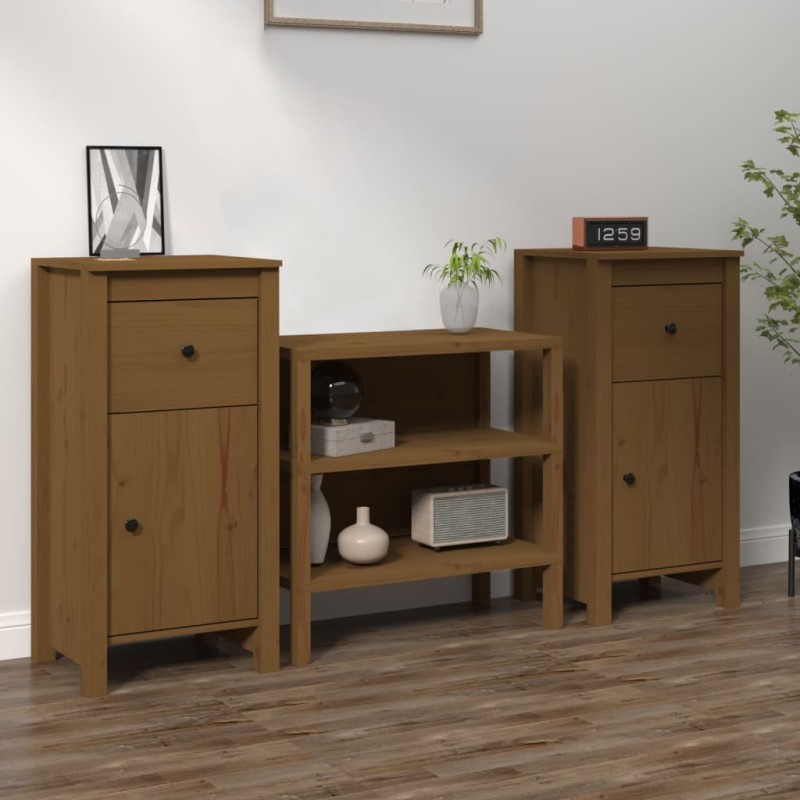 vidaXL Credenze 2 pz Miele 40x35x80 cm in Legno Massello di Pino vidaXL Credenze 2 pz Miele 40x35x80 cm in Legno Massello di Pino