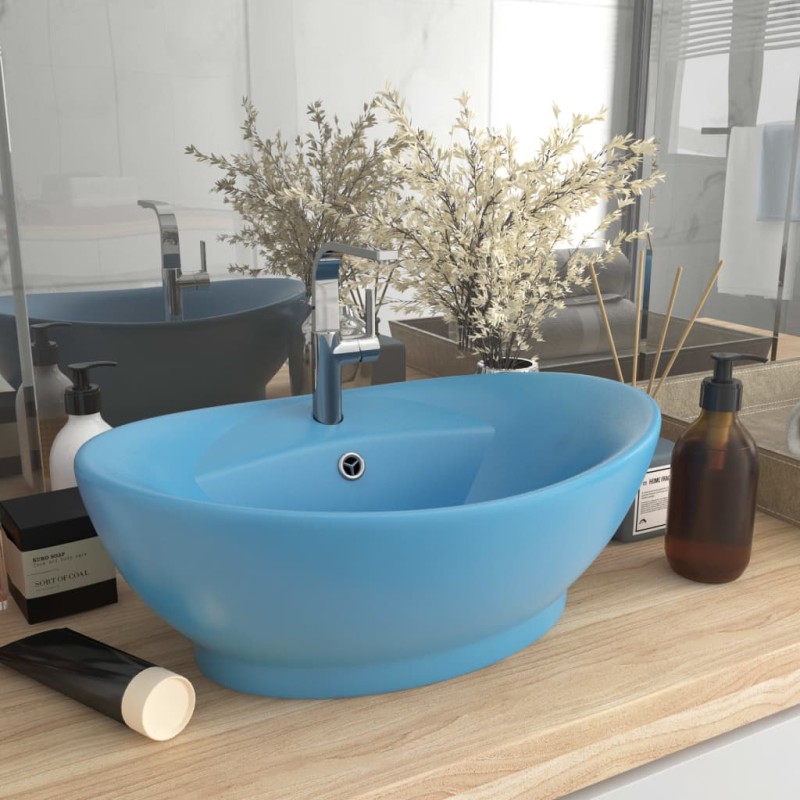 vidaXL Lavabo con Troppopieno Ovale Azzurro Opaco 58,5x39 cm Ceramica vidaXL Lavabo con Troppopieno Ovale Azzurro Opaco 58,5x39 cm Ceramica