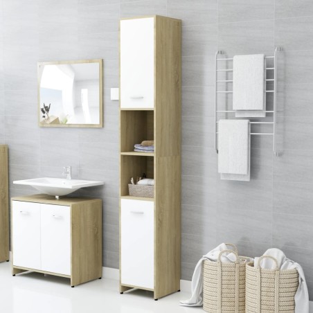 vidaXL Armadio da Bagno Bianco Rovere Sonoma 30x30x183,5 cm Truciolato