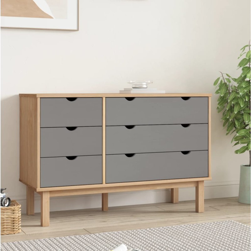 vidaXL Cassettiera OTTA Marrone e Grigio 111x42x73,5 cm Legno di Pino vidaXL Cassettiera OTTA Marrone e Grigio 111x42x73,5 cm Legno di Pino