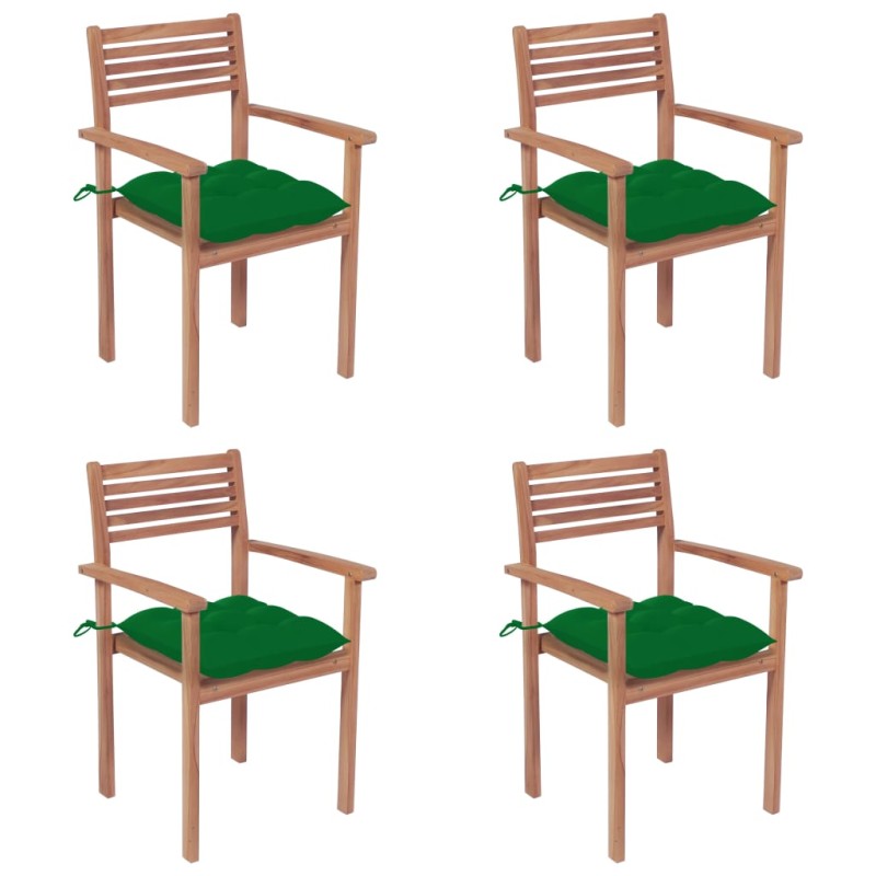 vidaXL Sedie Giardino 4 pz con Cuscini Verdi in Massello di Teak vidaXL Sedie Giardino 4 pz con Cuscini Verdi in Massello di Teak