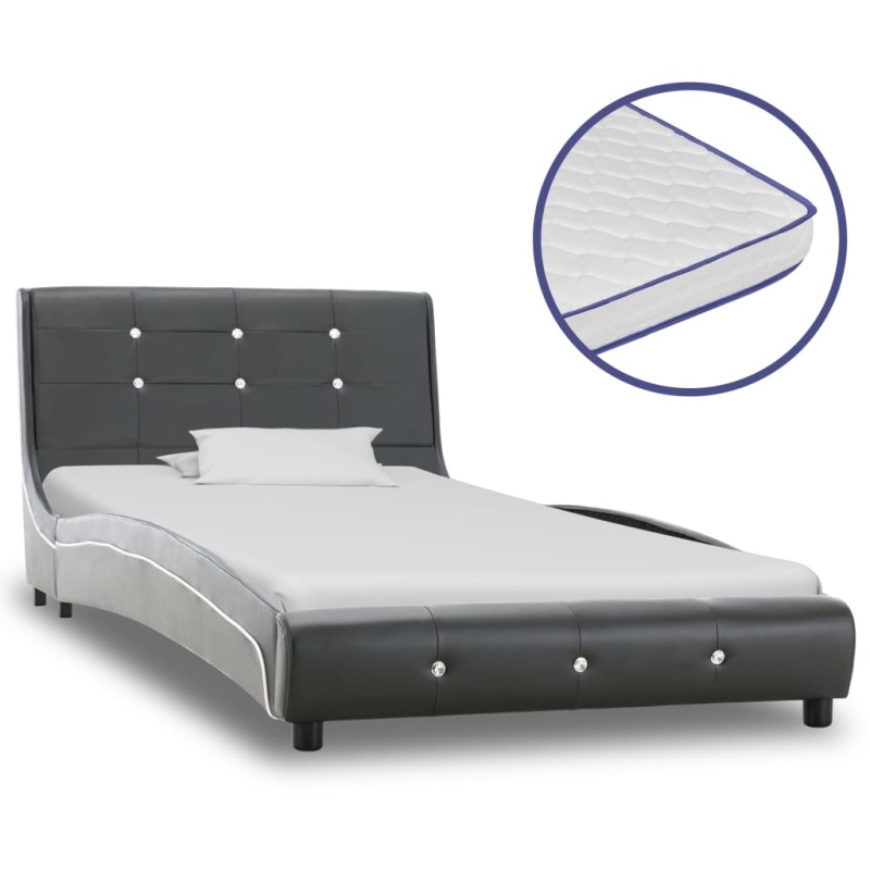 vidaXL Letto con Materasso Memory Foam Grigio in Similpelle 90x200cm vidaXL Letto con Materasso Memory Foam Grigio in Similpelle 90x200cm