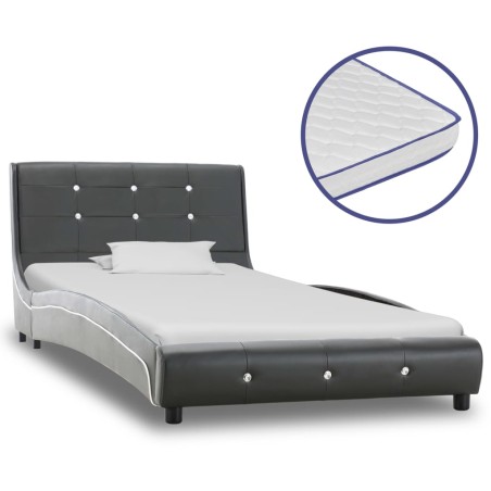 vidaXL Letto con Materasso Memory Foam Grigio in Similpelle 90x200cm 