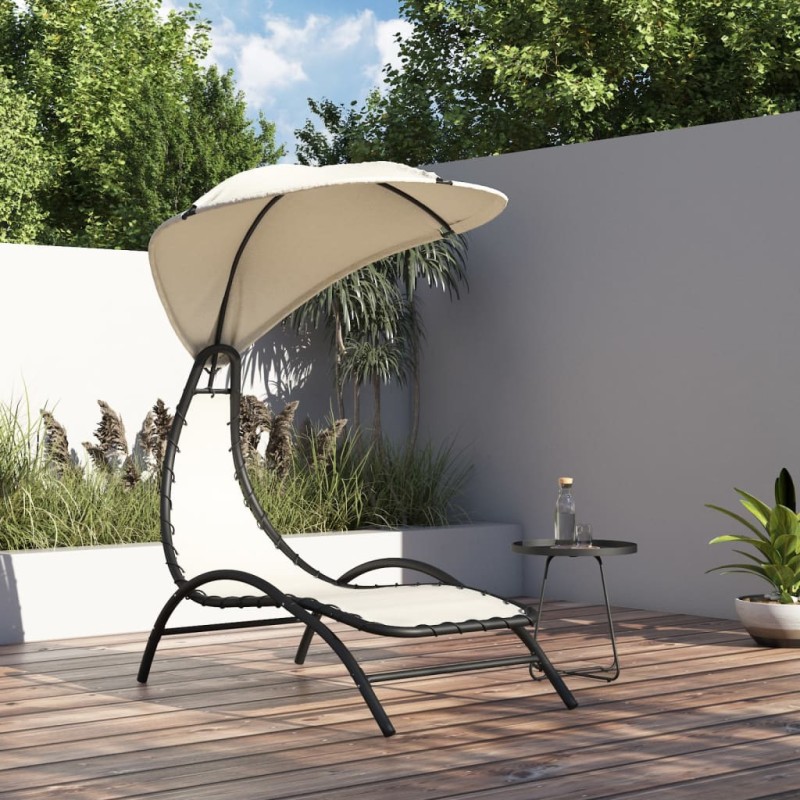 vidaXL Lettino Prendisole Tettuccio Crema 167x80x195cm Tessuto Acciaio vidaXL Lettino Prendisole Tettuccio Crema 167x80x195cm Tessuto Acciaio